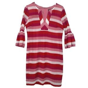Trina Turk Women 6‎ Pink Multi Stripe Knit Bell Sleeves Phenomenal Sheath Dress